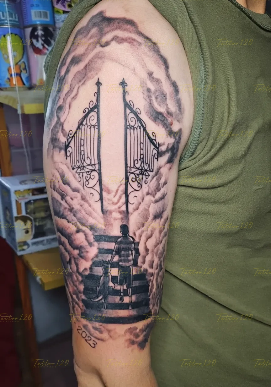 Tatuaje simbolico perro entrando al cielo